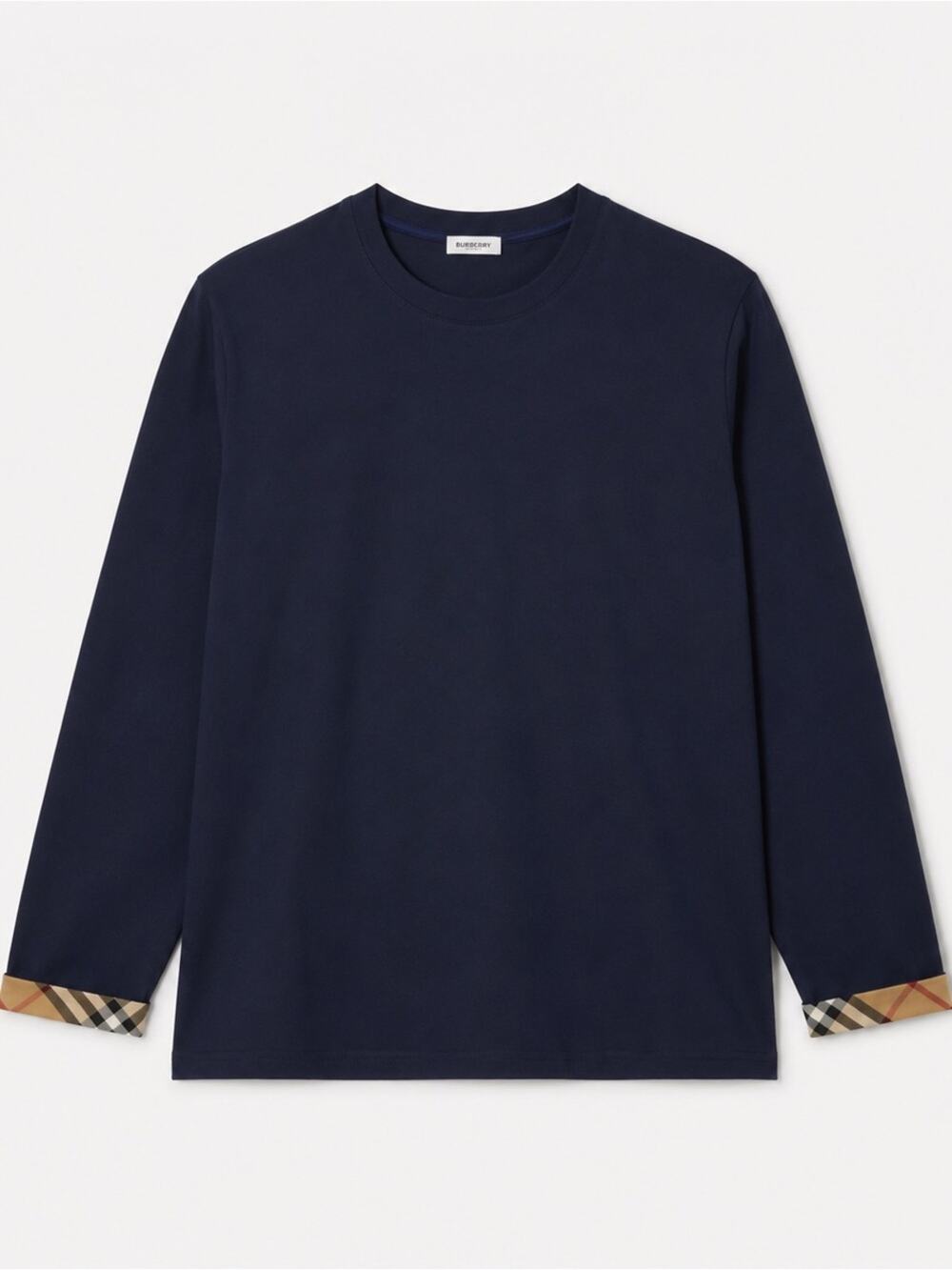 sale ends 9/12 Burberry Navy Long-Sleeve Shirt with Check Cuff Detail New XL